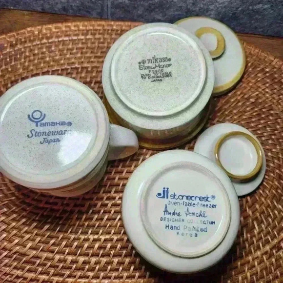 VTG YAMAKA, MIKASA, STONECREEK STONEWARE JAPAN SUGAR BOWL & CREAMER SET OF 3 - Picture 6 of 8